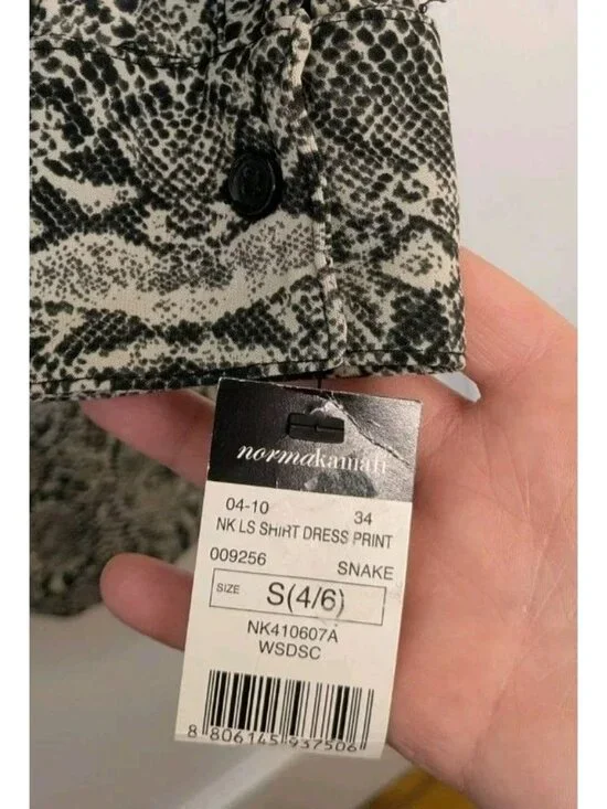 NWT Norma Kamali Snakeskin Print Button Down Stretchy Shirt Dress Size Small - Picture 5 of 6